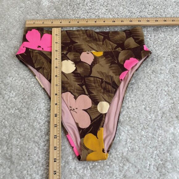 Aerie High Cut Cheeky Bikini Bottom Scoop Rib Top Set Brown Pink - Picture 12 of 14